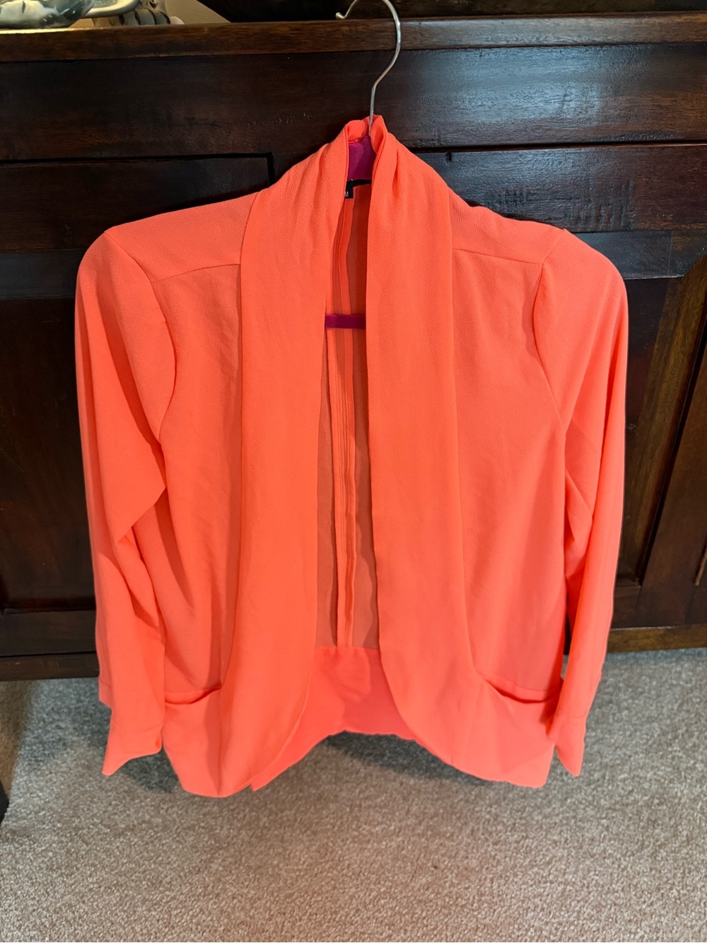 Hot & Delicious Bright Coral Open Front Blazer Jacket Size Medium